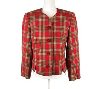 Vtg‎ 90s Requirements Womens Plaid Cropped Jacket Blazer Sz 12 Preppy Equestrian